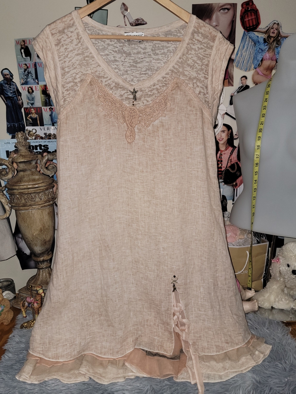 90s Elisa Cavaletti Beige Fairycore Charmed Linen Dress